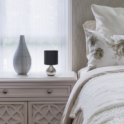Silver Hammered Metal Table Lamp with Black Fabric Shade