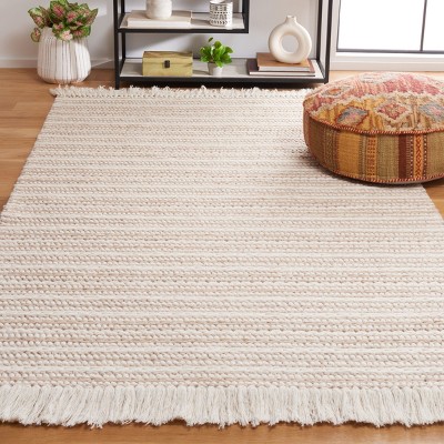 Handwoven Ivory Wool Square Area Rug, 4' x 6'