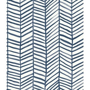 RoomMates Cat Coquillette Herringbone Peel and Stick Wallpaper Navy: Removable Vinyl, Self-Adhesive, 28 Sq Ft Coverage - 1 of 4