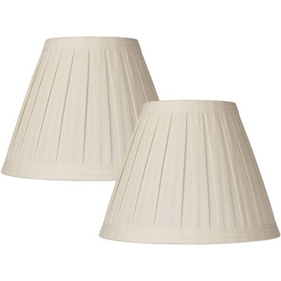 Springcrest Set of 2 Creme Linen Box Pleated Medium Drum Lamp Shades 7" Top x 14" Bottom x 11" High (Spider) Replacement with Harp and Finial