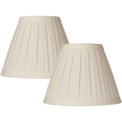 Set of 2 Creme Linen Box Pleated Medium Drum Lamp Shades 7" Top x 14" Bottom x 11" High (Spider) Replacement with Harp and Finial