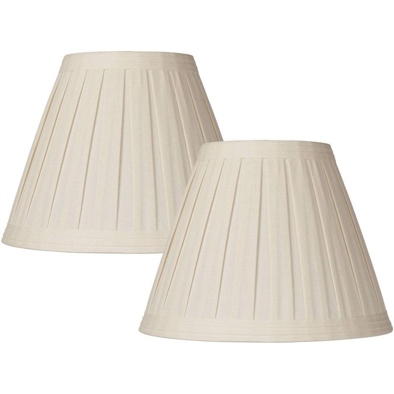 Springcrest Set of 2 Creme Linen Box Pleated Medium Drum Lamp Shades 7" Top x 14" Bottom x 11" High (Spider) Replacement with Harp and Finial, 1 of 12