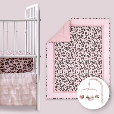 Image of The Peanutshell Leopard Blush Crib Bedding Set and Mobile - 4 Piece Set
