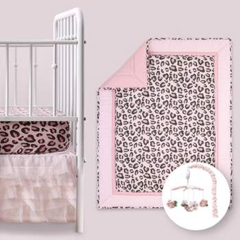 The Peanutshell Leopard Blush Crib Bedding Set and Mobile - 4 Piece Set