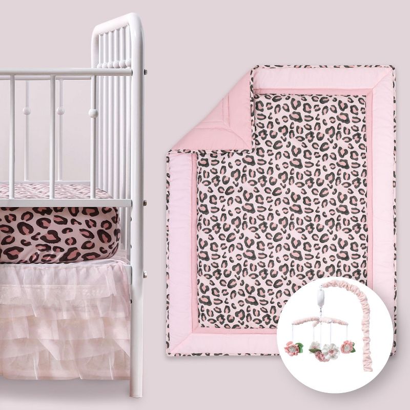 The Peanutshell Leopard Blush Crib Bedding Set and Mobile - 4 Piece Set, 1 of 8