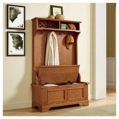 Campbell Oak Hall Tree with Spacious Storage Bench and Double Hooks
