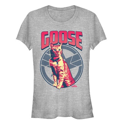 Junior's Marvel Captain Marvel Goose Cat Badge T-Shirt