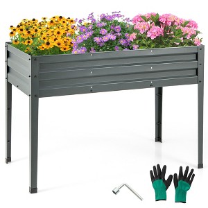 Tangkula 46" x 24" x 32" Galvanized Raised Garden Bed w/ Legs Drainage Holes for Flowers - 1 of 4