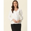 INSPIRE CHIC Women's Office Work Ruffle V Neck Long Sleeve Chiffon Peasant Blouse - 4 of 4