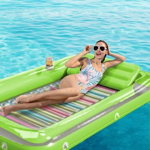 Jasonwell 4-in-1 Inflatable Tanning Lounger, Sun Tan Tub & Pool Raft, Water-Filled Mat for Adults & Kids (Large), Lime with Reflective Base - 1 of 4