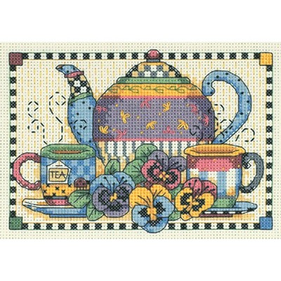 Dimensions Mini Counted Cross Stitch Kit 7"X5"-Teatime Pansies