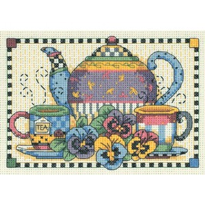 Dimensions Mini Counted Cross Stitch Kit 7"X5"-Teatime Pansies - 1 of 1