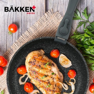 Bakken 15-Piece Black Granite Non-Stick Cookware Set with Detachable Handles