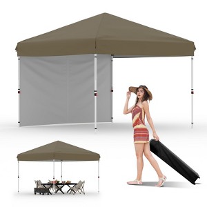 10x10 Heavy Duty Pop Up Canopy, One-Button Setup, Portable Roller Bag, Adjustable Height, Includes 1 Sidewall & 4 Weight Bags - 1 of 4