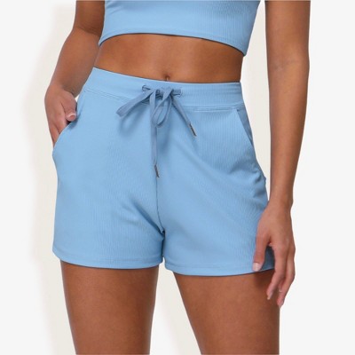 Anna-Kaci Active Women's High-Waist Ribbed Lounge Shorts with Drawstring and Pockets