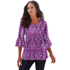 Roaman's Women's Plus Size Bell Sleeve Ultimate Tee - 1 of 4