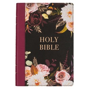 KJV Holy Bible, Thinline Large Print Faux Leather Red Letter Edition - Thumb Index & Ribbon Marker, King James Version, Black/Burgundy Printed Floral - 1 of 1