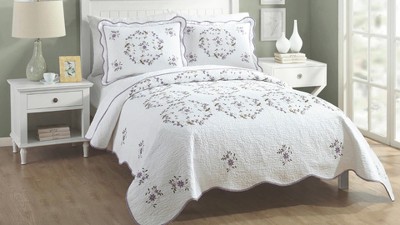 Lavender Floral Embroidered Cotton Standard Pillow Sham