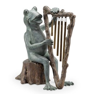 SPI Home Frog and Harp Wind Chime Garden Sculpture – Whimsical Metal Yard Decor with Musical Tube Chimes - 1 of 4