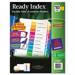 Avery Ready Index Customizable Table of Contents Asst Dividers 10-Tab Ltr 3 Sets 11082 - 1 of 4