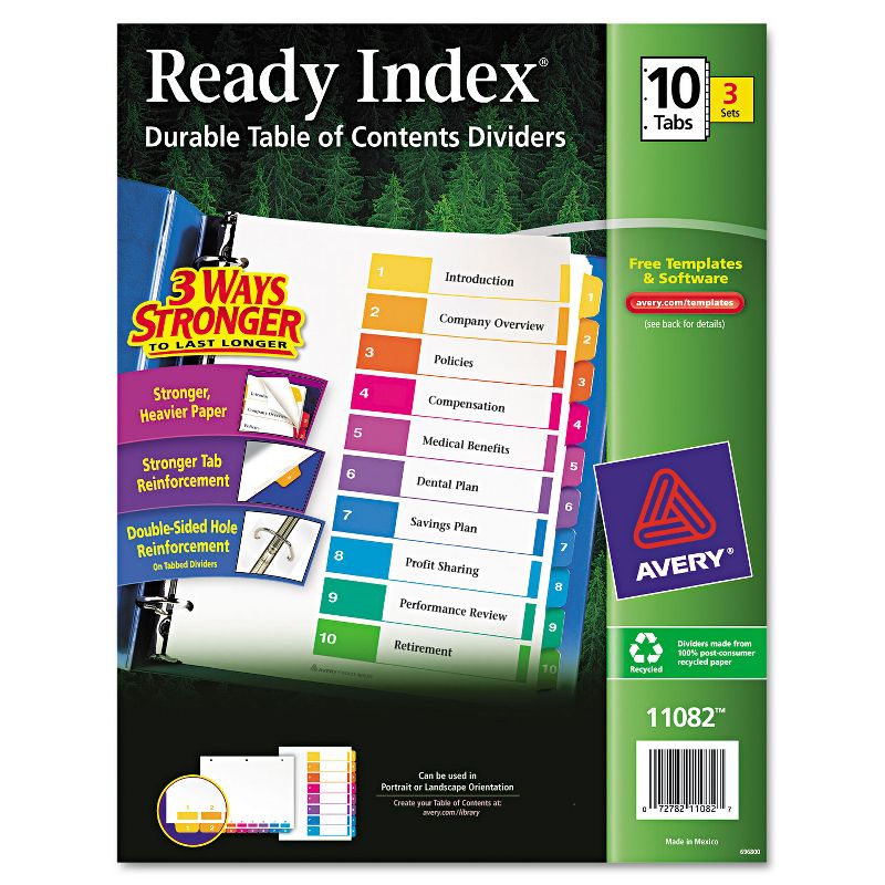 Avery Ready Index Customizable Table of Contents Asst Dividers 10-Tab Ltr 3 Sets 11082, 1 of 10