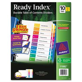 Avery Ready Index Customizable Table of Contents Asst Dividers 10-Tab Ltr 3 Sets 11082