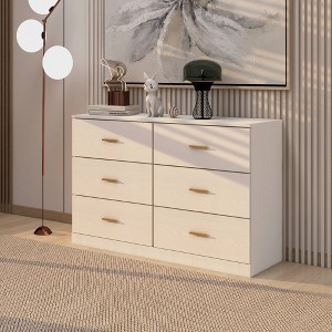 RISOKEYS 6 Drawer Dresser, 47.2" Large Chest of Drawers, Wooden Dresser Storage Cabinet for Bedroom, Double for Living Room, Hallway,Nursery - 1 of 4