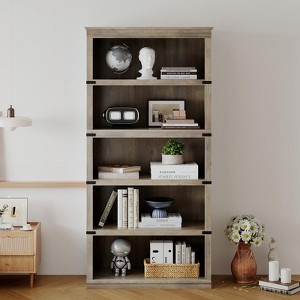 5 Tier Book Shelf, Farmhouse Book Case with Shelf Storage, Wooden Bookshelves for Living Room, Home Office - 1 of 4