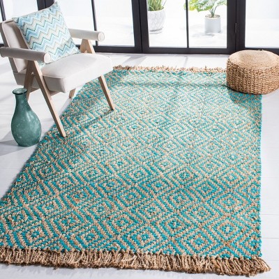 Natural Fiber NF266 Hand Woven Indoor Area Rug - Turquoise/Natural - 5'x8' - Safavieh.