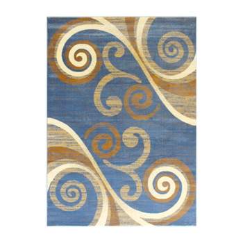 Emma and Oliver Scraped Look Ultra Soft Plush Pile Olefin Accent Rug in Swirl Pattern, Jute Backing
