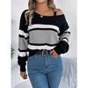 Coolmee Women's Striped Print SweaterNeck Buckle Decor Sweater Casual Drop Shoulder Long Sleeve Pullover Knitwear Tops - 4 of 4