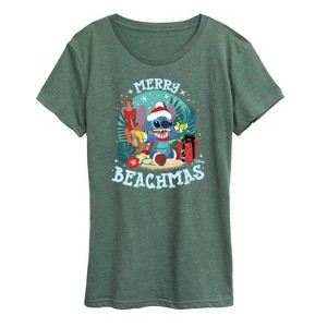 Women's - Lilo and Stitch - Merry Beachmas Christmas Short Sleeve Graphic T-Shirt - 1 of 4