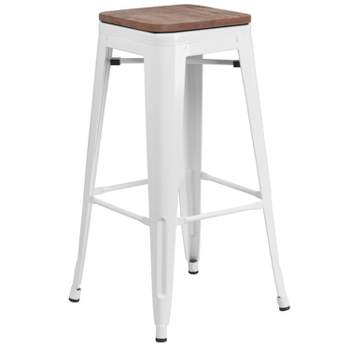 Flash Furniture 30" High Backless Metal Barstool with Square Wood Seat