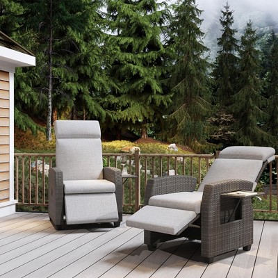 GustoWave Patio Wicker Outdoor Recliner with Independently Adjustable Backrest & Footrest, All-Weather PE Wicker Lounge Chair