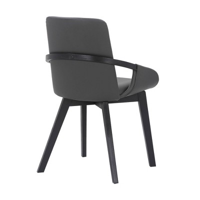 High-Back Gray Faux Leather Upholstered Arm Chair with Wood Accents