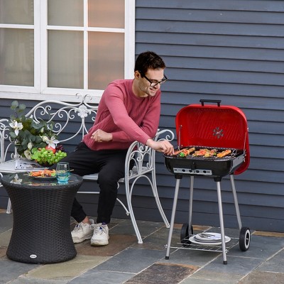 Outsunny Red and Black Portable Charcoal Grill with Shelf