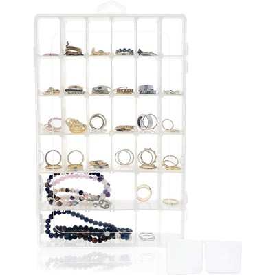 Juvale Clear Jewelry Box - Plastic Bead Storage Container, Earrings Storage Organizer with Adjustable Dividers, 36 Grids, 10.75 x 1.7 x 7 Inches