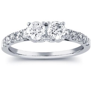 Pompeii3 1ct Two Stone Diamond Round Cut Engagement Anniversary Ring 14k White Gold - 1 of 4