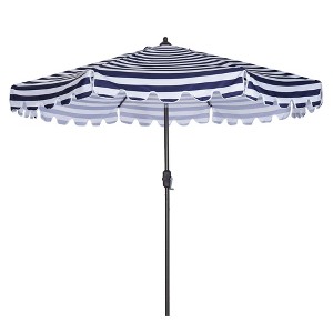 Wellfor 9' Octagon Outdoor Patio Market Umbrella Heathered Navy Blue Striped: UV Coated, Push-Button Lift, Aluminum Frame - 1 of 4