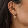3 Pairs Small Gold Hoop Earring, 14K Gold Plated Earring Stacks Butterfly Heart Star Moon Bow Four Leaf Rhombus Round CZ Pearl - 3 of 4