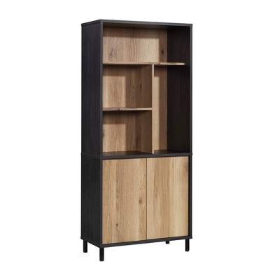 69" Acadia Way Tall Bookcase with Doors Raven Oak - Sauder: Library Style, Enclosed Back, Pass-Through Cord Access