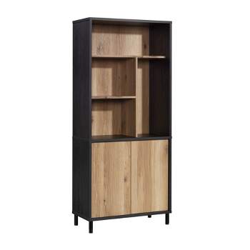 69" Acadia Way 5 Shelf Tall Bookcase with Doors Raven Oak - Sauder: Modern Design, Cubby Storage, Adjustable Shelves, Metal Feet