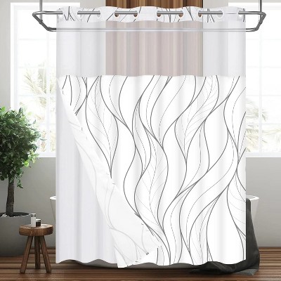 LunaLulinlk Hookless Fabric Shower Curtain with Snap in Liner