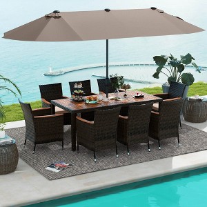 Costway 11 PCS Patio Dining Set with 15ft Double-Sided Patio Umbrella (Base Included) Beige/Coffee/Navy/Orange/Wine/Grey - 1 of 4