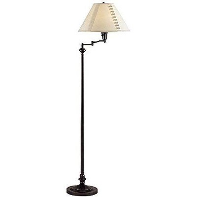 Adjustable Dark Bronze Swing Arm Floor Lamp with Pleated Shade