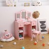 2-In-1 Vanity Table, Kids Vanity Table and Chair Set, Wooden Princess Makeup Desk Dressing Table, Princess Pretend Play Makeup Vanity Table - 4 of 4