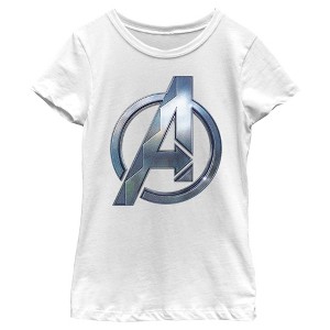Girl's Black Panther: Wakanda Forever Metallic Wakanda Avengers Logo T-Shirt - 1 of 4