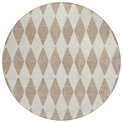 Taupe And Ivory Geometric Washable Indoor Outdoor Area Rug