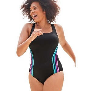 Swimsuits for All Women's Chlorine Resistant Strappy Crossback One Piece Swimsuit (Plus Sizes Available) - 1 of 3
