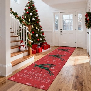 Christmas Deer Rugs for Entryway Plaid Deer Snowflakes Area Rug for Front Door Low Pile Throw Mat Indoor Living Room - 1 of 4